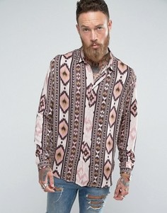 Oversize-рубашка из вискозы с ацтекским принтом ASOS - Розовый
