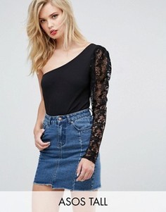 Топ на одно плечо в стиле 80-х с кружевным рукавом ASOS TALL - Мульти