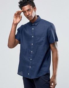 Льняная рубашка зауженного кроя с короткими рукавами Celio - Темно-синий