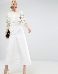 Брюки с завышенной талией и отделкой рюшами ASOS WHITE - Белый