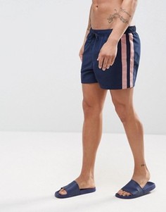 Темно-синие короткие шорты для плавания с розовыми полосками ASOS - Темно-синий