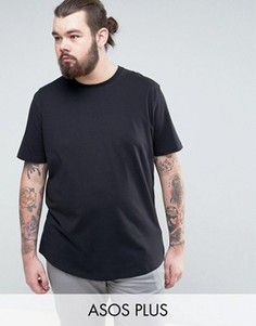 Длинная черная футболка с круглым вырезом ASOS PLUS - Черный