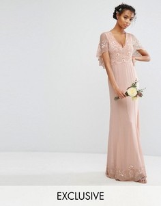 Платье макси с кейпом, с отделкой и рельефным краем Amelia Rose - Розовый