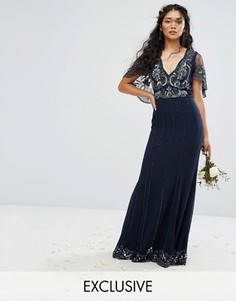 Платье макси с кейпом, с отделкой и рельефным краем Amelia Rose - Темно-синий