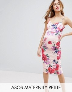 Платье миди с цветочным принтом ASOS Maternity PETITE - Розовый