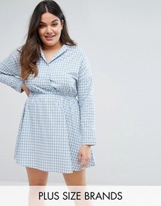 Клетчатое платье-рубашка с запахом Boohoo Plus - Синий