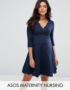 Короткое приталенное платье для беременных с запахом ASOS Maternity - Темно-синий