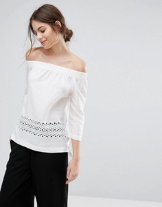Топ с открытыми плечами и кружевной отделкой Selected - Белый