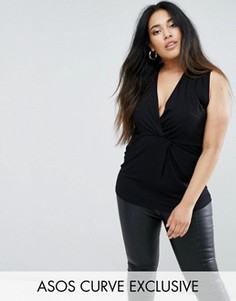 Длинный топ с перекрученной отделкой ASOS CURVE - Черный