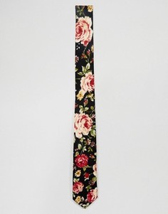 Узкий галстук с цветочным принтом ASOS - Черный
