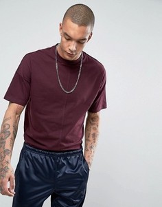 Свободная футболка с высокой горловиной и вшитыми вставками ASOS - Красный