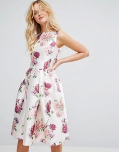 Атласное платье миди с цветочным принтом Chi Chi London - Мульти