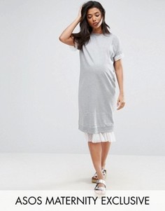 Трикотажное платье с сетчатой вставкой ASOS Maternity - Серый