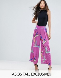 Широкая юбка-брюки с принтом птиц эксклюзивно для ASOS TALL - Мульти