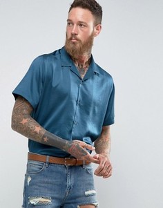 Сине-зеленая атласная oversize-футболка с отложным воротником ASOS - Зеленый