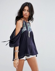 Блузка с открытыми плечами Free People Fast Times - Синий