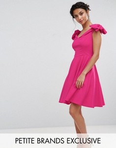 Платье мини с открытыми плечами и бантами на рукавах John Zack Petite - Розовый
