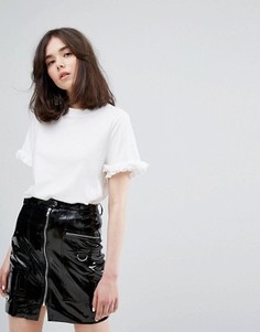 Футболка с круглым вырезом и отделкой рюшами Plain Studios - Белый