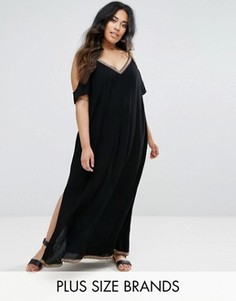 Платье макси с открытыми плечами и контрастной отделкой Diya - Черный