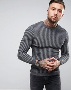 Темно-серый обтягивающий джемпер в рубчик ASOS - Серый