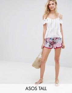 Шорты с цветочным принтом и помпонами ASOS TALL - Мульти