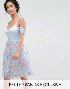 Платье мини с широким вырезом и двухслойной кружевной юбкой Chi Chi Petite - Синий