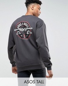 Oversize-свитшот с рваной горловиной и принтом ASOS TALL - Черный