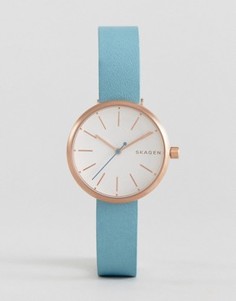 Фирменные часы с кожаным ремешком Skagen - Золотой