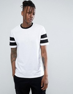 Белая свободная футболка с контрастными черными полосками на рукавах ASOS - Мульти