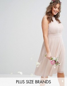 Плиссированное платье миди с вырезом под горло TFNC Plus Wedding - Розовый