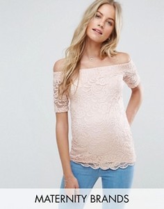 Кружевной топ с открытыми плечами Mamalicious - Розовый Mama.Licious