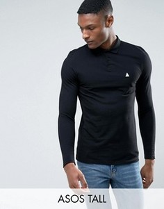 Черное обтягивающее поло из пике с длинными рукавами ASOS TALL - Черный