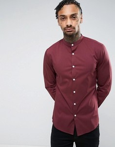 Бордовая стретчевая рубашка зауженного кроя ASOS - Красный