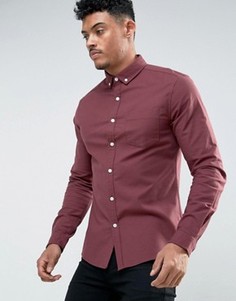 Бордовая оксфордская рубашка скинни с воротником на пуговицах ASOS - Красный