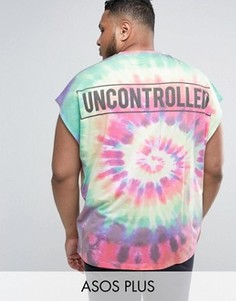 Oversize-футболка с принтом тай-дай и надписью Uncontrolled на спине ASOS PLUS - Мульти