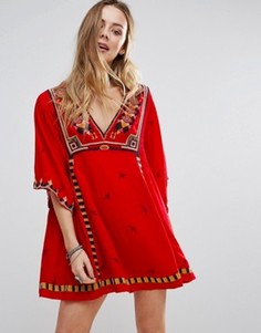 Свободное платье с вышивкой Free People - Красный