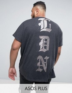 Oversize-футболка с принтом и выжженным эффектом ASOS PLUS - Серый