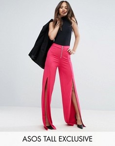 Широкие брюки с разрезами и молнией ASOS TALL - Розовый