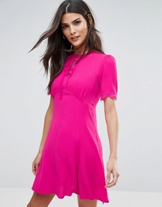 Чайное платье с кружевной отделкой Miss Selfridge - Розовый