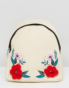 Соломенный рюкзак с цветами и помпонами Skinnydip - Бежевый