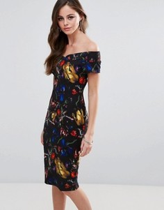 Платье с широким вырезом и абстрактным цветочным принтом Paperdolls - Мульти