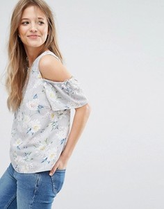 Топ с открытыми плечами и цветочным принтом New Look - Черный