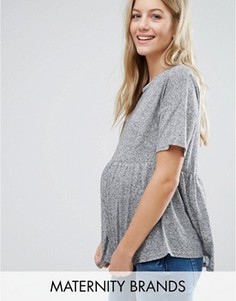 Трикотажный топ с баской New Look Maternity - Серый