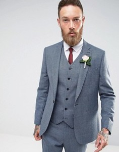 Синий пиджак узкого кроя из 100% шерсти в ломаную клетку ASOS WEDDING - Синий