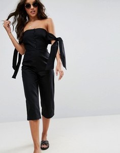 Комбинезон с открытыми плечами и завязками на рукавах ASOS - Черный