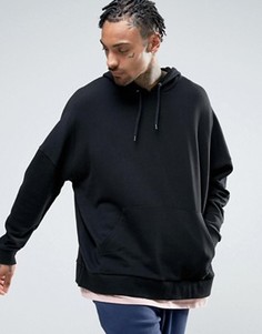 Oversize-худи черного цвета с контрастной вставкой по краю ASOS - Черный