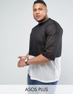Сетчатая монохромная oversize-футболка с рукавами до локтя ASOS PLUS - Черный