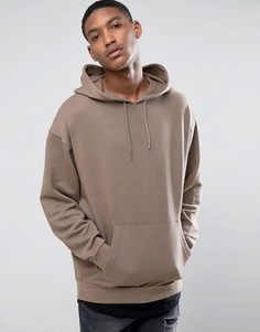 Длинный свободный худи с контрастным краем ASOS - Бежевый