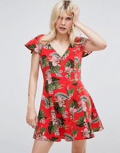 Чайное платье на пуговицах с тропическим принтом ASOS - Мульти