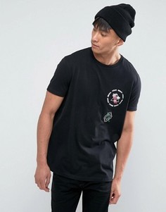 Свободная футболка с вышивкой на груди ASOS - Черный